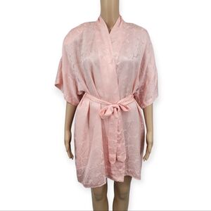 Cacique Vintage Silk Pink Satin Jacquard Robe